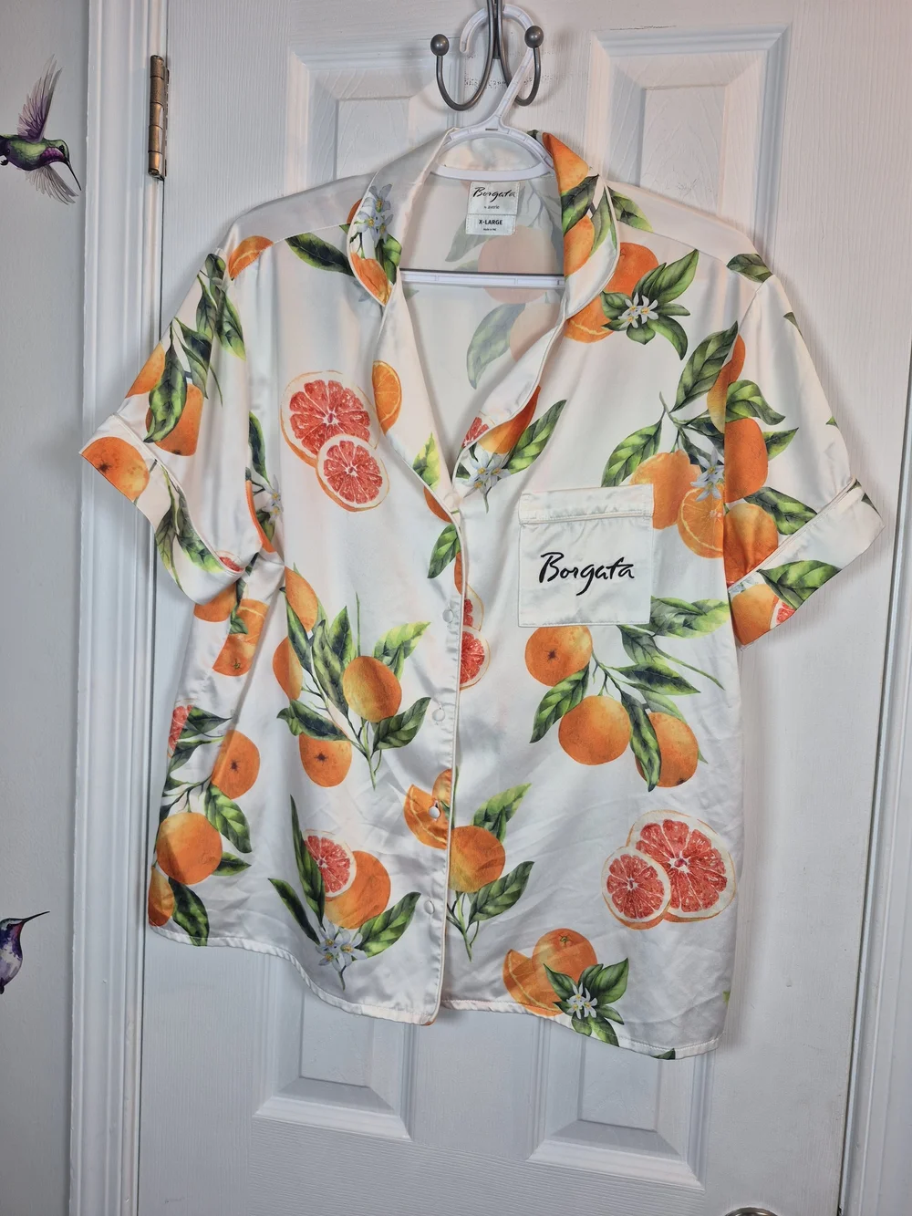 Borgata by Averie Satin Orange Citrus Print Pajama Set XL Fruitcore Loungewear